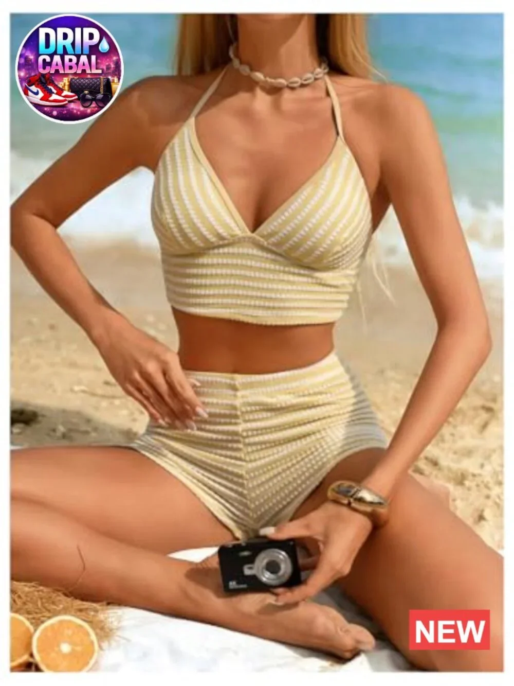 2 Piece Tankini Swimsuit Set with Boyshort Bottoms Halter Top Striped Print